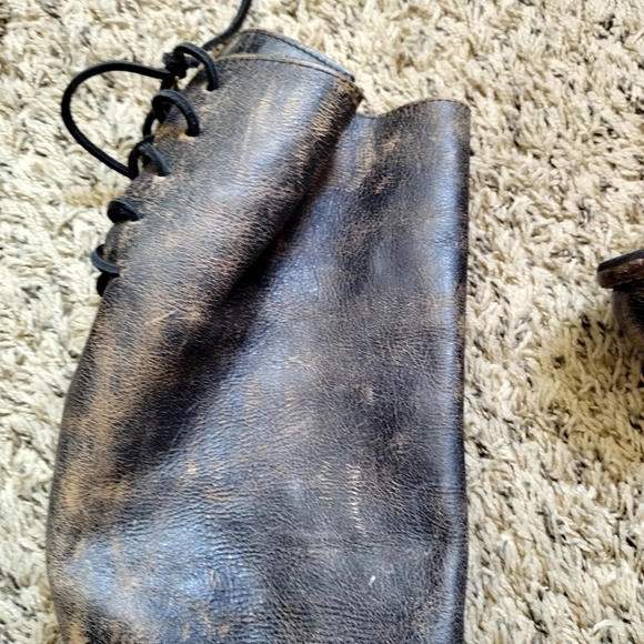 Bed Stu Manchester Leather Tall Boots Distressed Black/Brown Lace-Up Tie Sz 10 - Picture 4 of 11